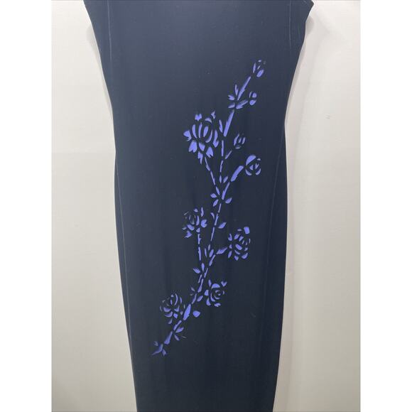 Y2K Dress Morgan Co 9 10 Black Velvet Prom Maxi Floral Whimsigoth Dark Fairy Vtg - Picture 3 of 16